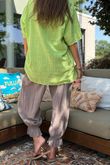 Izi Cheesecloth Button Tee Lime